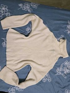 Cream Ribbed Turtleneck Sweater