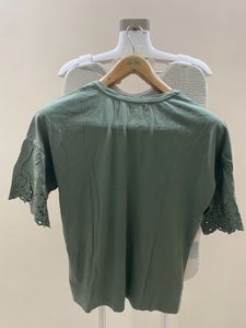 Olive Green Eyelet Sleeve T-Shirt