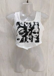 20286. Graphic Print Crop Tank Top