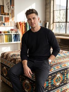 Classic Black Long-Sleeve Ribbed Sweatshirt