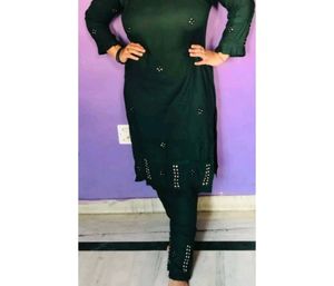 Green Kurta Set With Embroidery Pant And Dupatta.