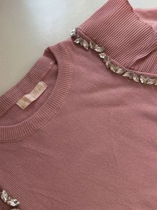Pink Blouse with Embellished Shoulders