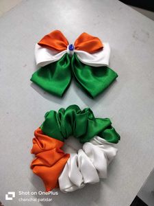 2 XL Tricolor Bow Hair Clip & Scrunchie Set