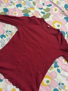 Ribbed Red Long Sleeve Top
