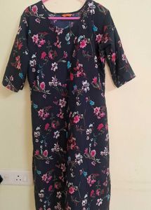 Floral Print Navy Blue Kurta