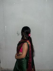 Elegant Dark Green Saree with Pink Blouse