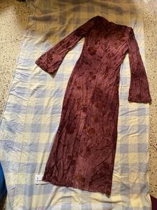 Burgundy Floral Bell Sleeve Maxi Dress