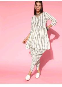 Chic Striped Kurti Dhoti Set