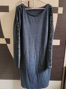 Grey Glitter On Sleeves Dress