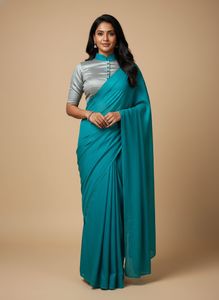 Stunning Teal Saree with Silver Blouse