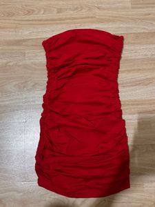 Red Strapless Ruched Bodycon Dress