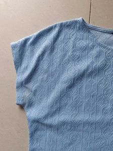 Baby Blue Textured Cropped Tee