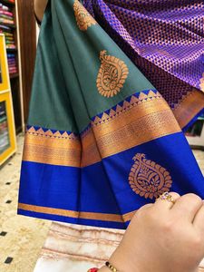 Elegant Green &amp; Gold Silk Saree