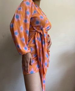 Orange &amp; Blue Floral Wrap Mini Dress