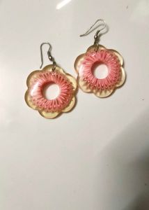 Pink Floral Acrylic Hook Earrings - Lightweight