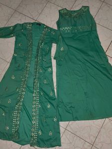 Embellished Teal Kurta Set with Jacket