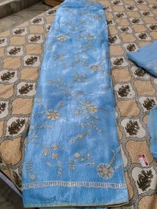 Blue Embroidered Kurta bottom work Set