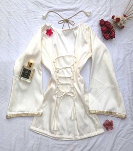 Elegant Off-White Corset Kurti with Dori neck