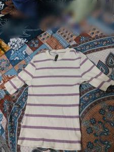 ribbed knit Striped Crew Neck top