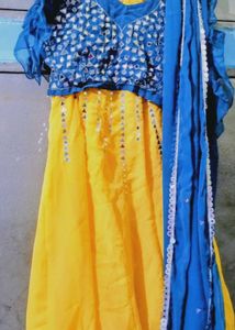Ethnic Mirror work Yellow &amp; Blue lehenga choli