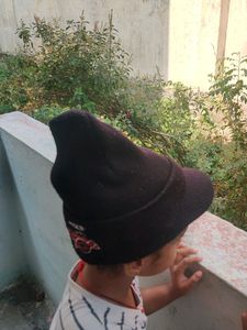 Navy Blue Woolen Cap For Kids
