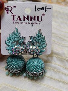 Jhumkas Sea Green Colour Peacock Design
