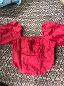 Red Puff Sleeve Off-Shoulder Top