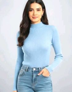 Ribbed Turtleneck Long Sleeve Top