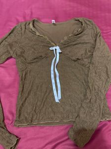 Brown Lace Long Sleeve Top