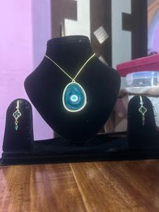 Evil Eye Pendant Necklace &amp; Earrings antitanish Se