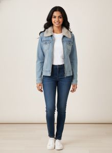 Women's Denim Jacket with Faux Fur Collar