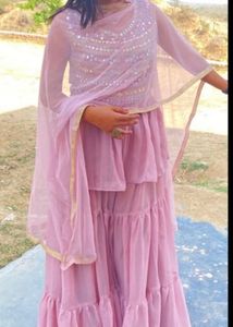 Pink Sequined Kurta Set with Dupatta
