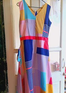 Colorful Patchwork Sleeveless Midi Dress