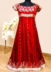 Elegant Red Banarasi Saree Silk Gown