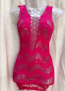 Vibrant Pink Crochet Bikini Cover-Up Dress