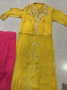 Beautiful Yellow Kurta Set with Pink Skirt
