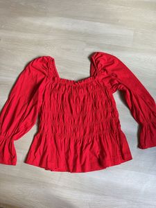 H&M Chic Red Smocked Square Neck Top
