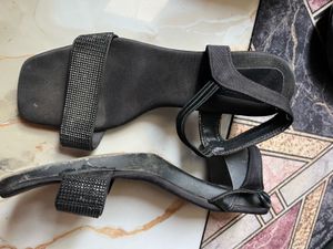 Sparkling Black Block Heel Sandals
