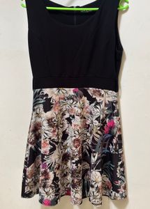 Black Floral Print Fit &amp; Flare Dress