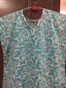 Teal Floral Print Kurta