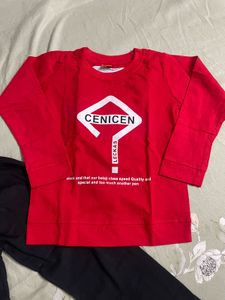 Red Graphic T-Shirt &amp; Black Pants Set