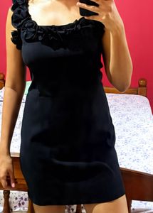 Chic Black Mini Dress with Floral Accents