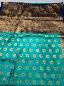Elegant Teal &amp; Gold Banarasi Silk Saree