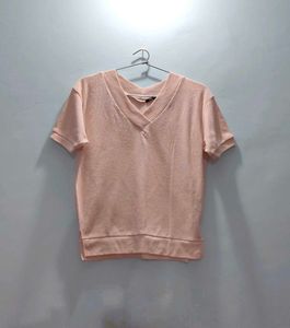 V Neck Pretty Top Peach
