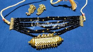 Elegant Black Bead Choker Set with Earrings