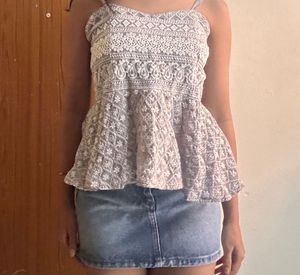 Embroidered Peplum Top (padded)