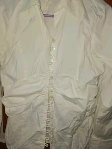 Chic White Ruched Button-Up Shirt