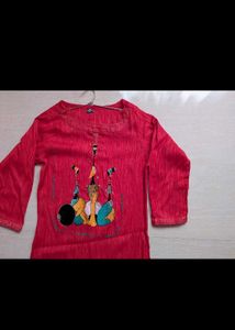 Red Kurta with Embroidered Yoke