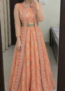 (24 hrs offer)Peach Ethnic Gown with Shrug