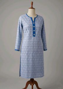 Stylish Blue Geometric Print Kurta with one side p